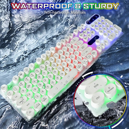 Gaming Keyboard and Mouse, Retro Punk LED Backlit Wired Computer Mouse and Keyboard Combo, for Game / Office, Windows Laptop PC (White)