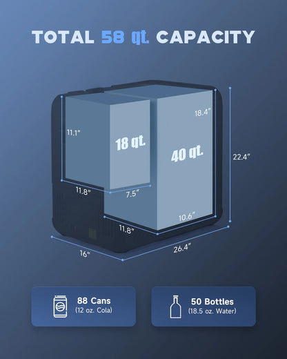 58 Qt Dual Zone Car Fridge Freezer Portable RV Refrigerator DC & AC Power